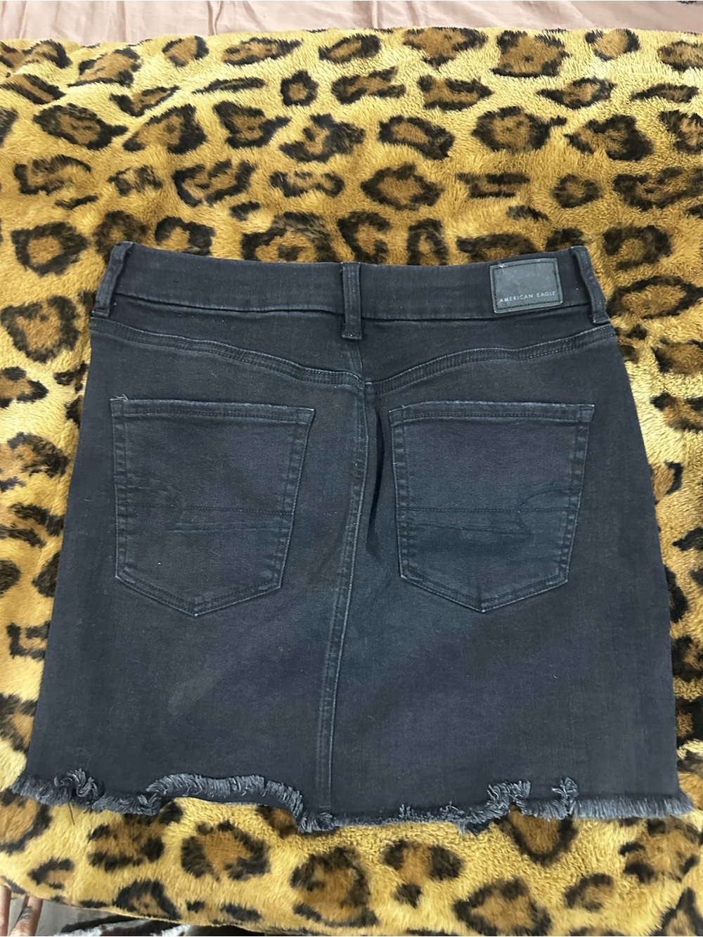 American Eagle curvy high rise Distressed Black Denim Mini Skirt - Picture 2 of 4